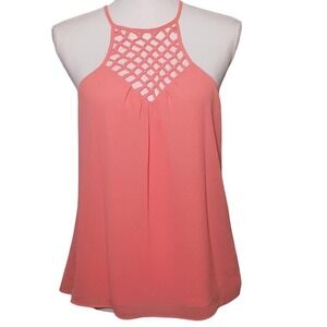 NWT Vestique Cast Your Net‎ Tank Top Size M Coral Halter Crochet Blouse Vacay